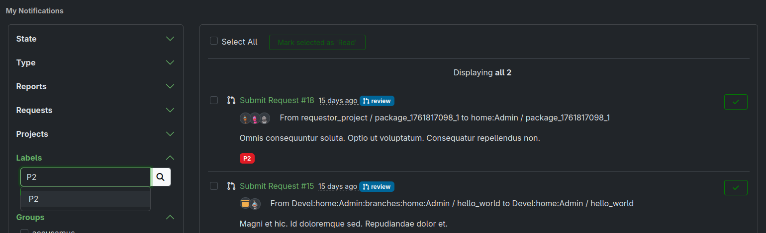 Filter request by label Filter request by label