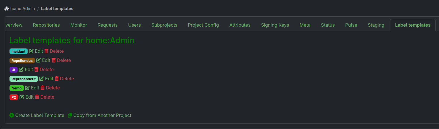 The label templates tab The label templates tab