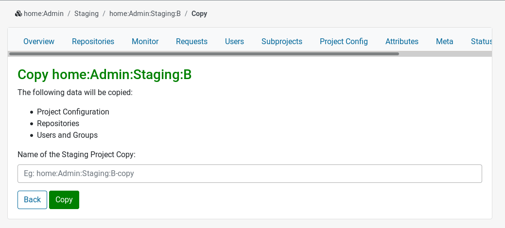 Copy Staging Project from Template