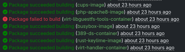Screenshot of the build results on the pulse page