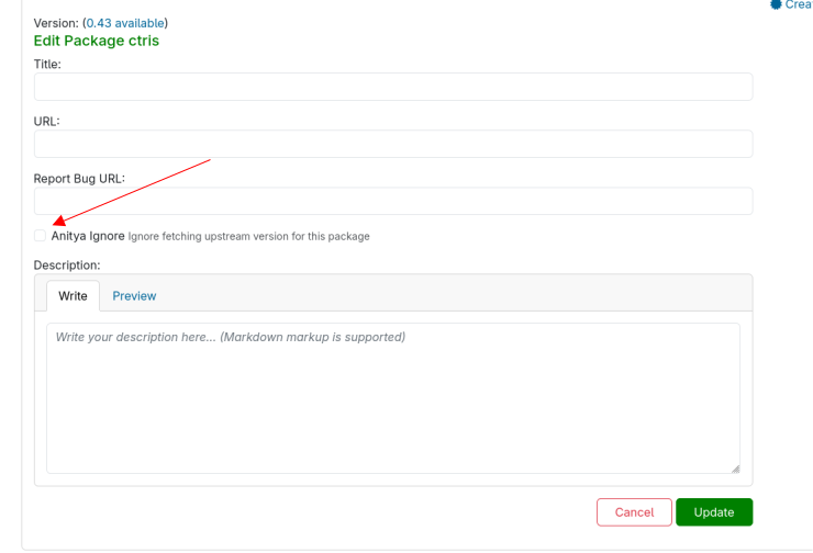 Disable Anitya Distribution Tracking on Package