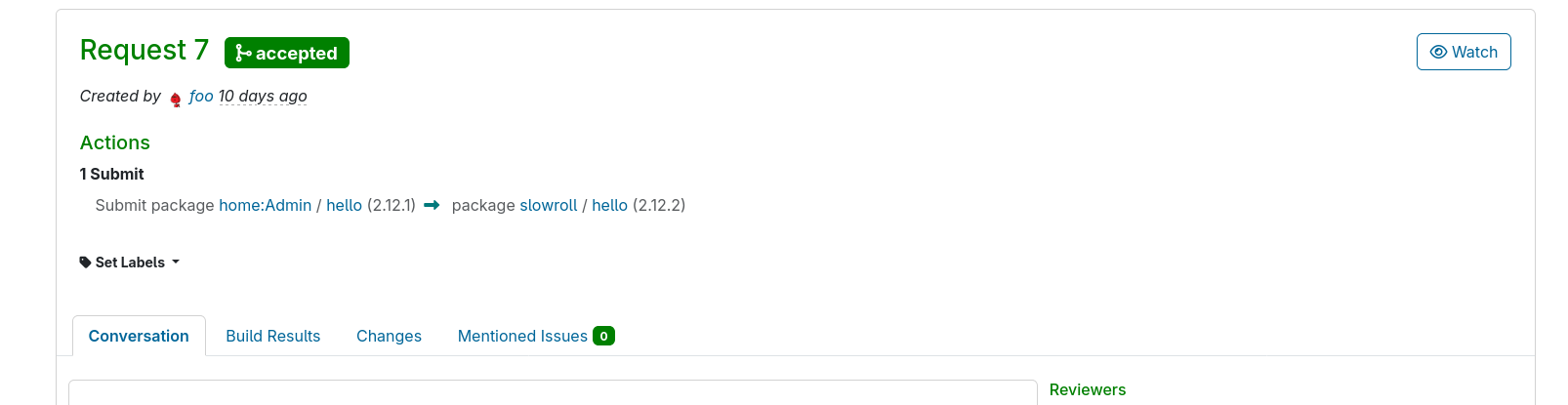 Package Version Displayed in Submit Request