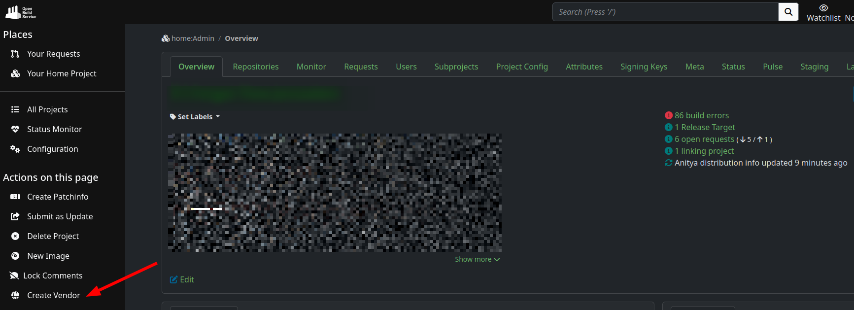 Creating a vendor from the project page