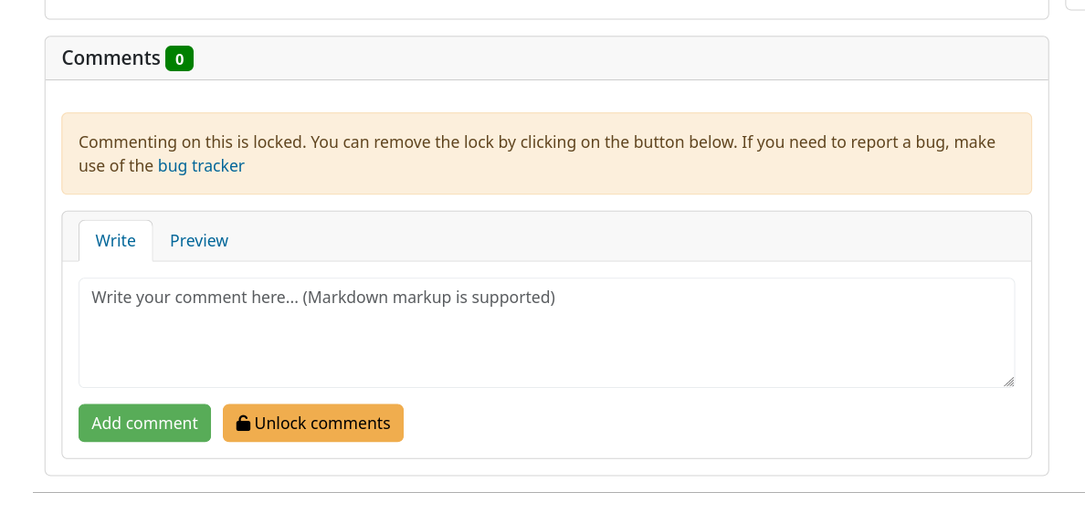 Screenshot of a locked comment section