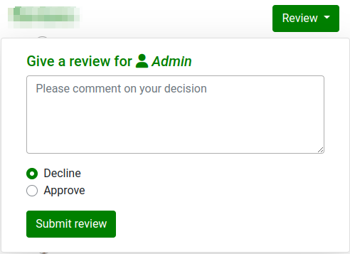 Submit review for a selected user