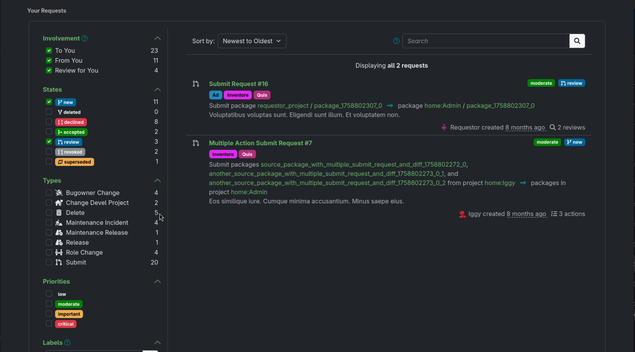 Filter by Label on the requests list